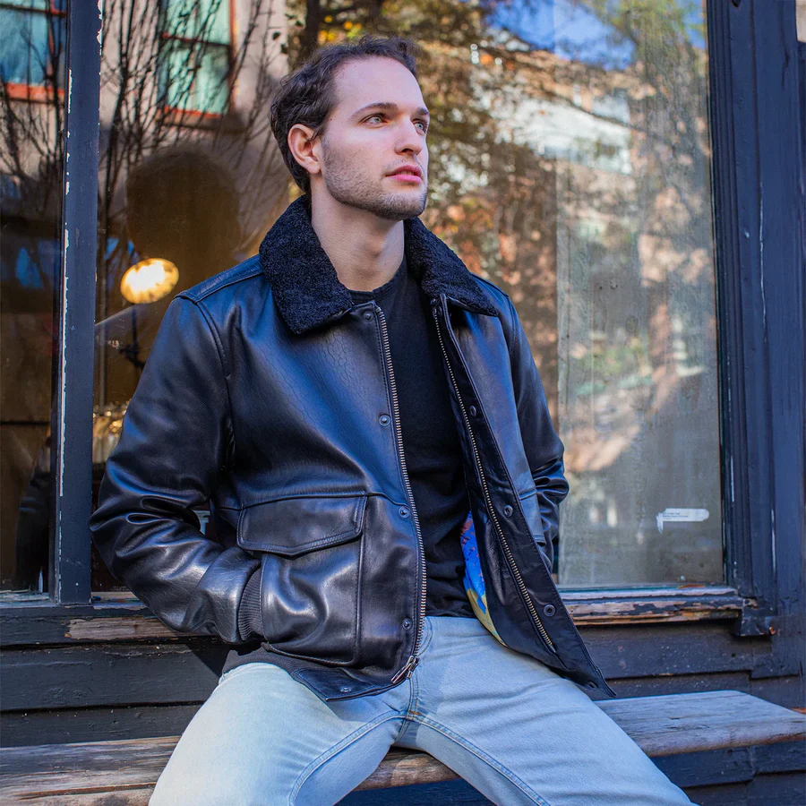 Baron Mens Bomber Leather Jacket - Image 6