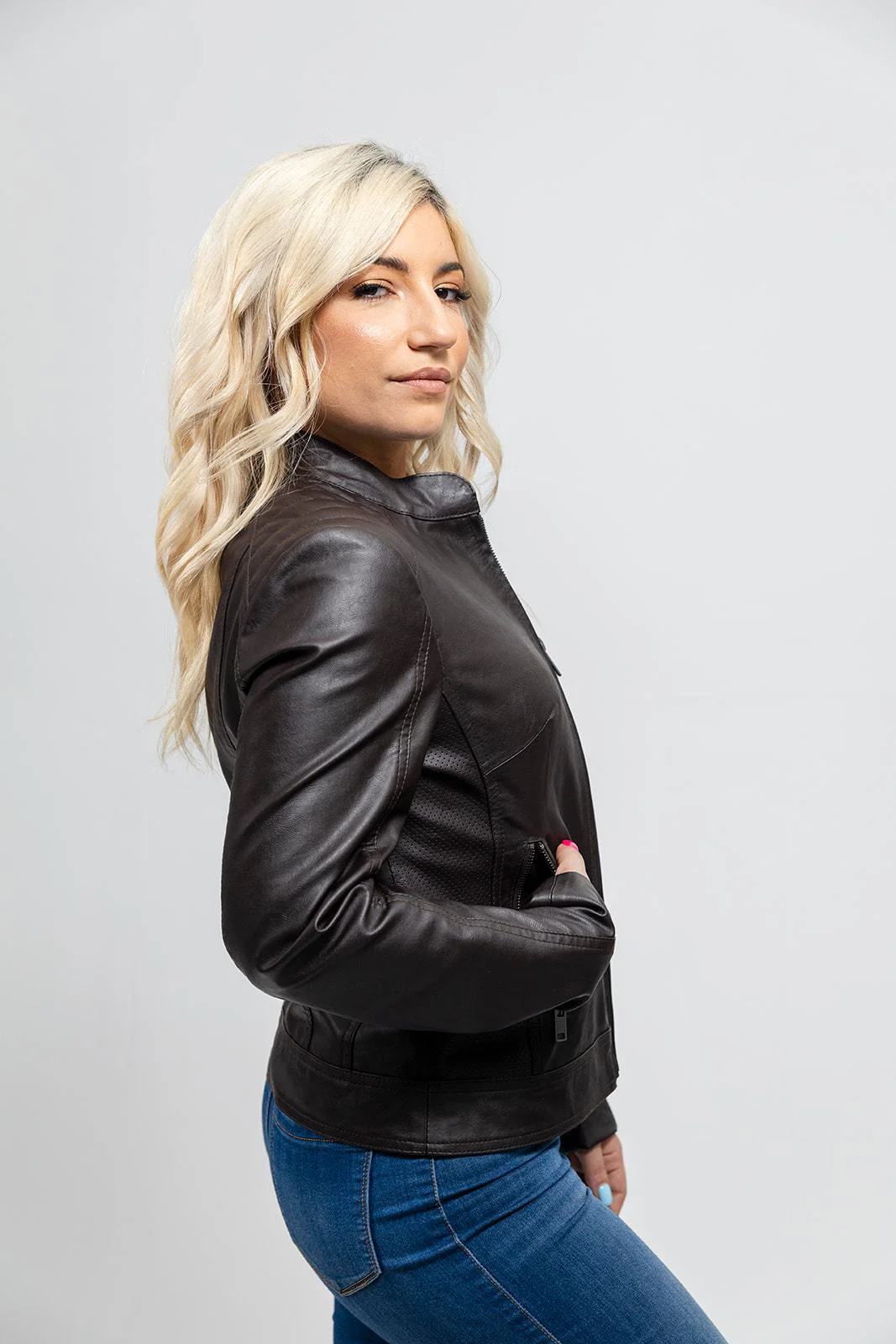 Beverly Women's Vegan Faux Leather/Perforated Jacket - Image 5