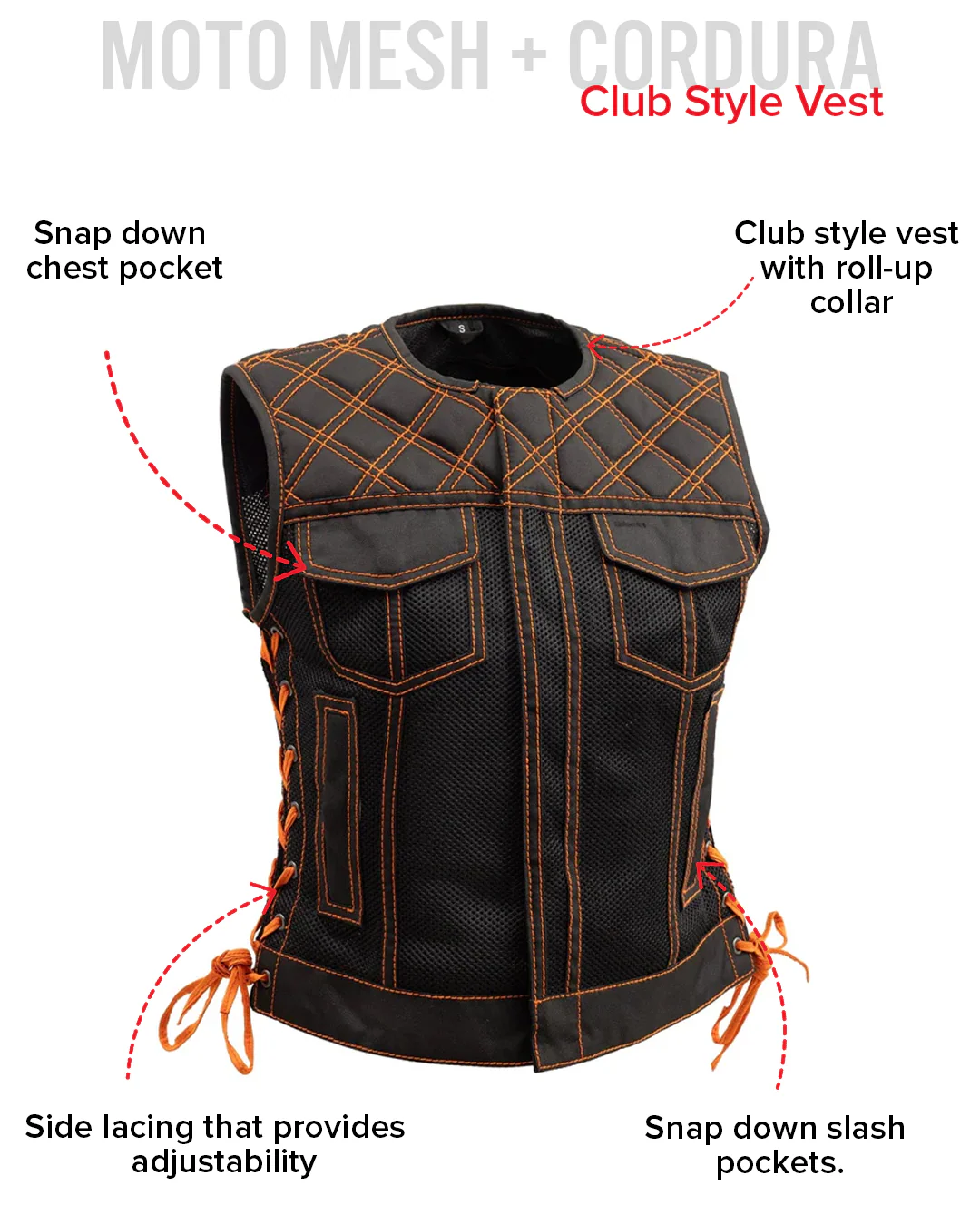 Bonnie Moto Mesh Women's Motorcycle Vest - Diamond Quilt - Image 17