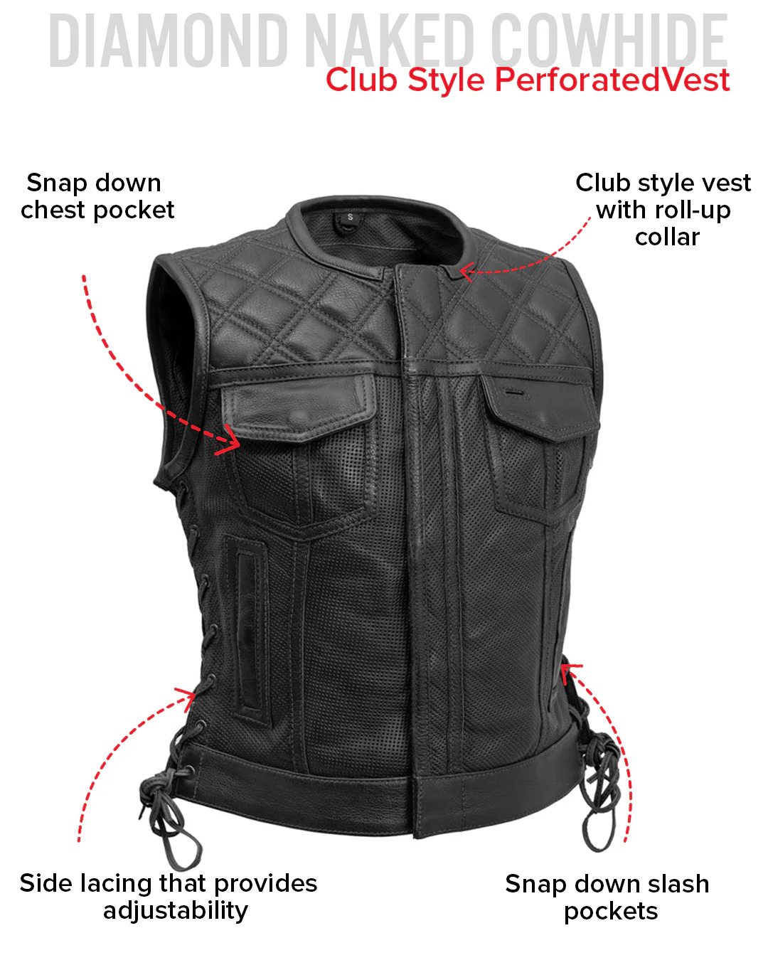 Bonnie Perforated Women's Motorcycle Leather Vest - Image 16