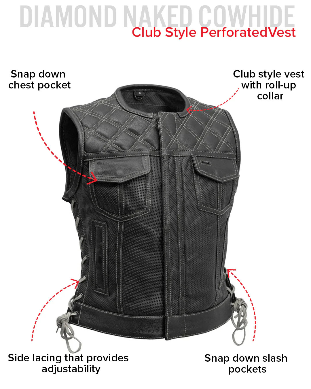 Bonnie Perforated Women's Motorcycle Leather Vest - Image 20