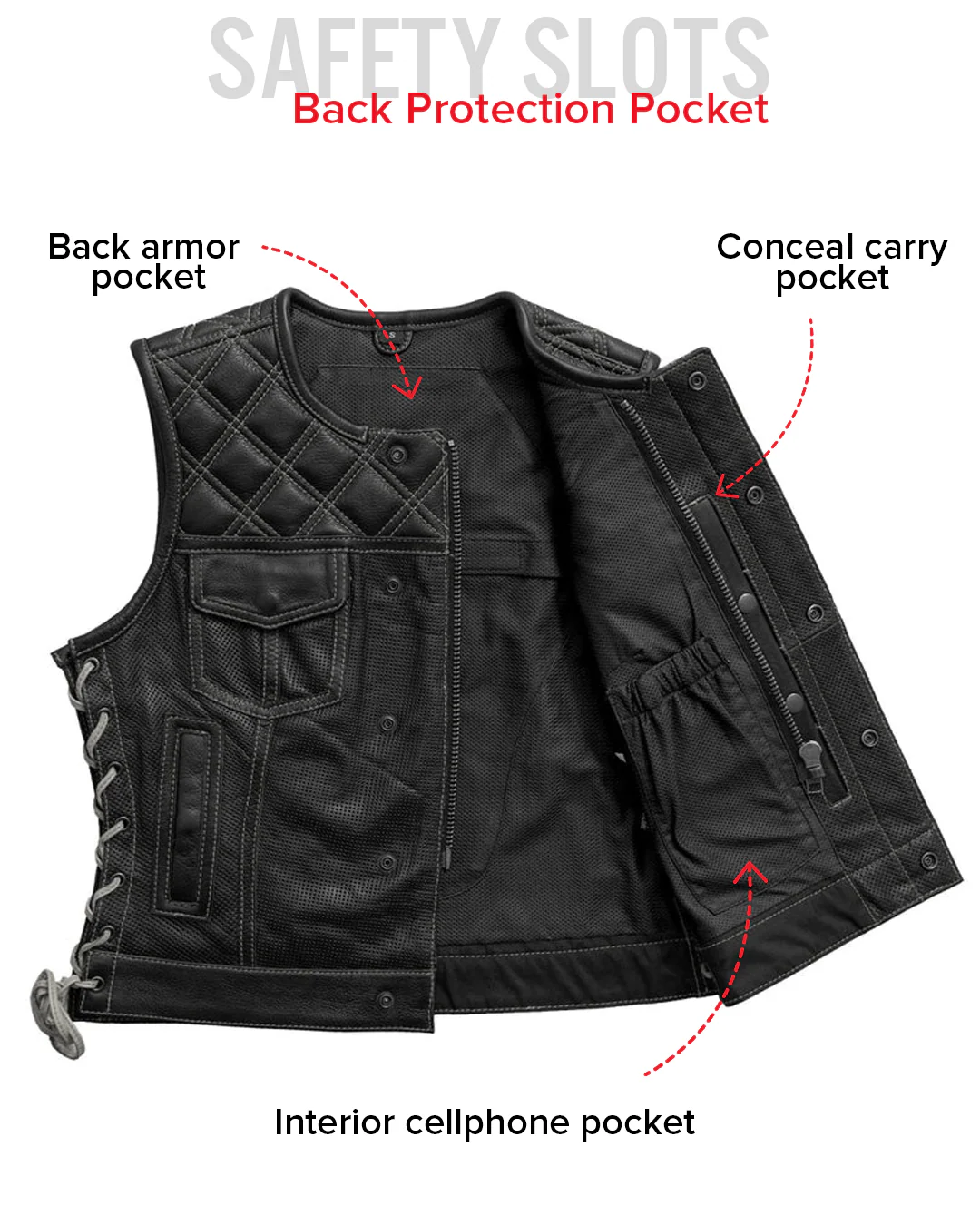 Bonnie Perforated Women's Motorcycle Leather Vest - Image 21