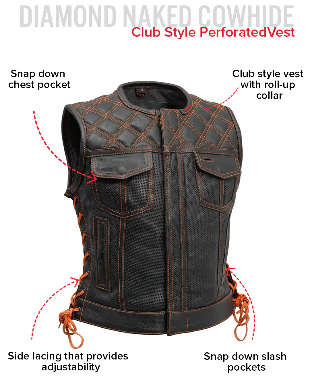 Bonnie Perforated Women's Motorcycle Leather Vest - Image 23