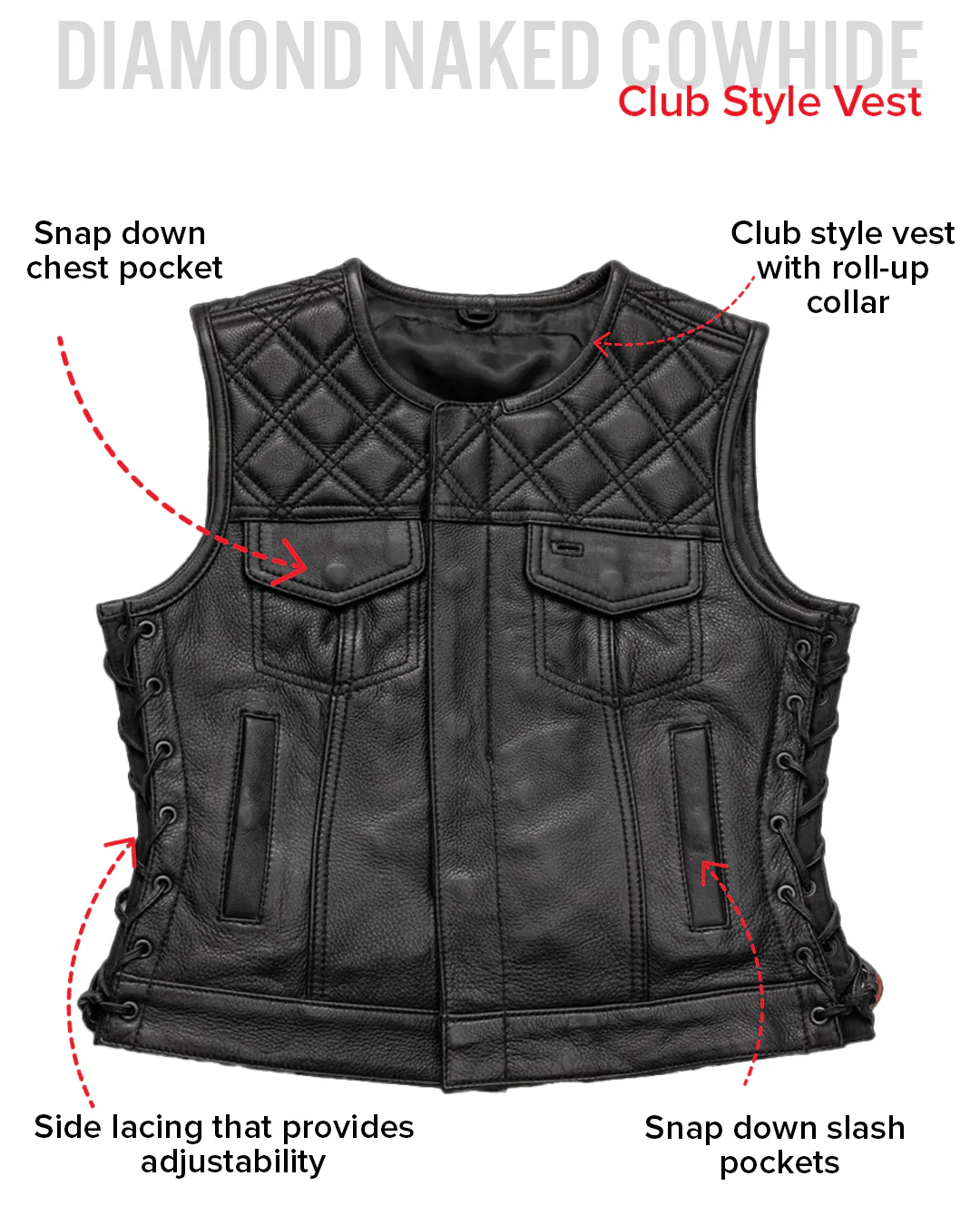 Bonnie - Women's Motorcycle Leather Vest - Diamond Quilt - Image 19