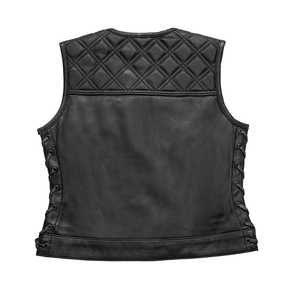 Bonnie - Women's Motorcycle Leather Vest - Diamond Quilt - Image 2