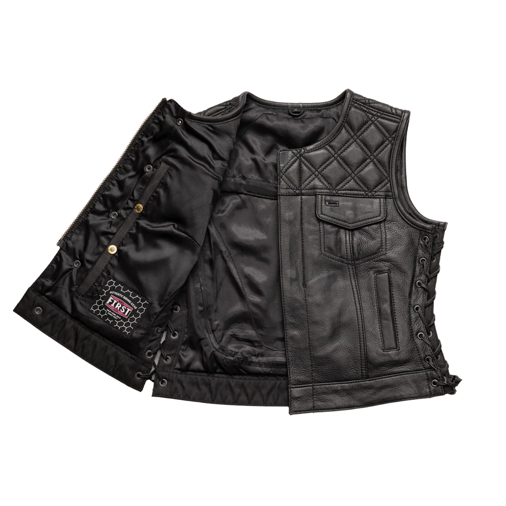 Bonnie - Women's Motorcycle Leather Vest - Diamond Quilt - Image 3