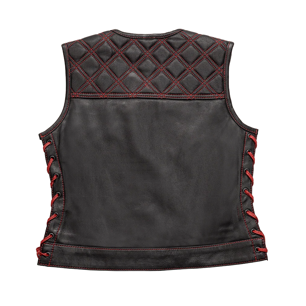 Bonnie - Women's Motorcycle Leather Vest - Diamond Quilt - Image 7