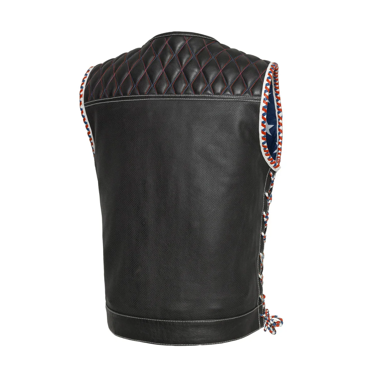 Captain Perforated Men's Motorcycle Leather Vest - Image 2