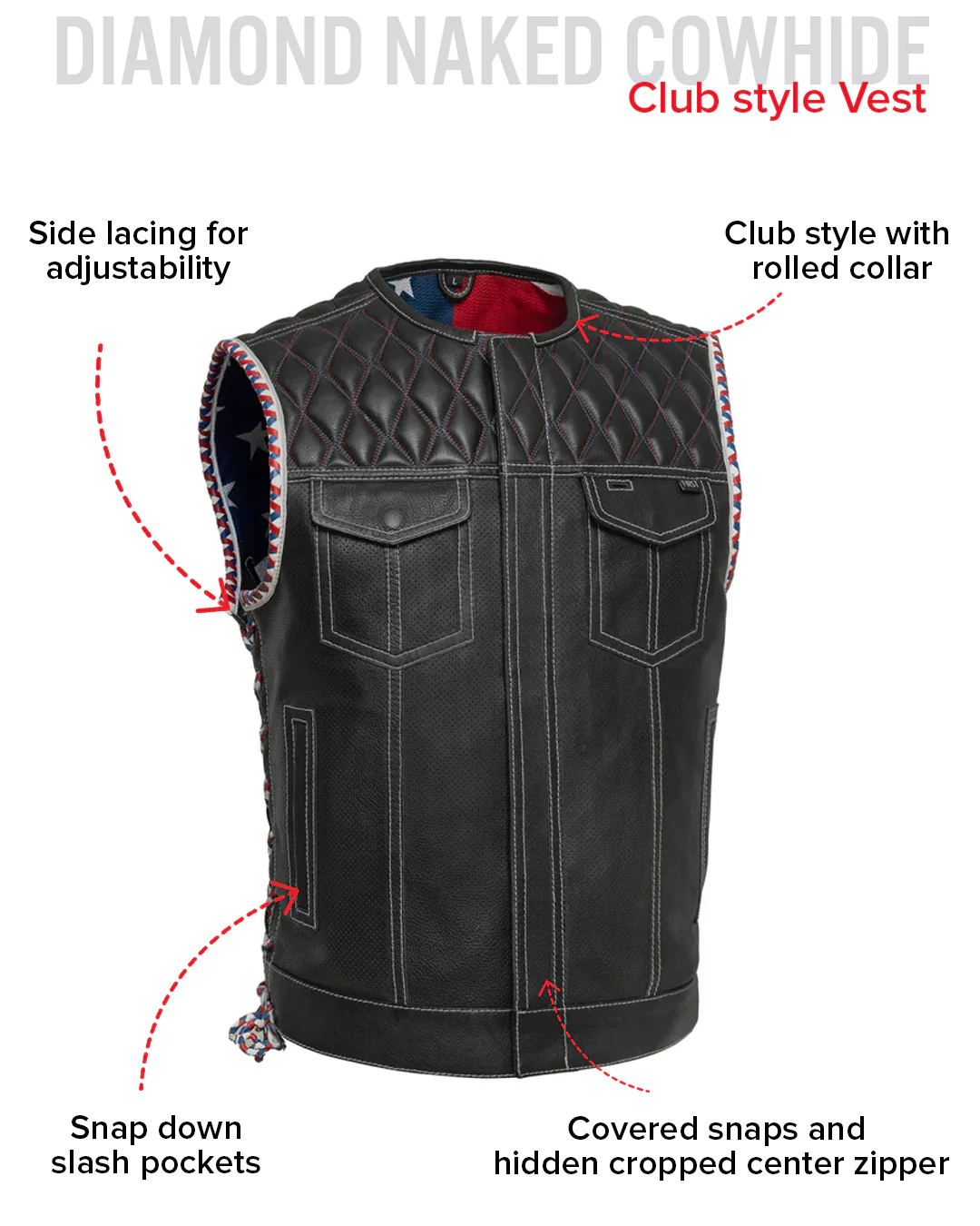 Captain Perforated Men's Motorcycle Leather Vest - Image 8
