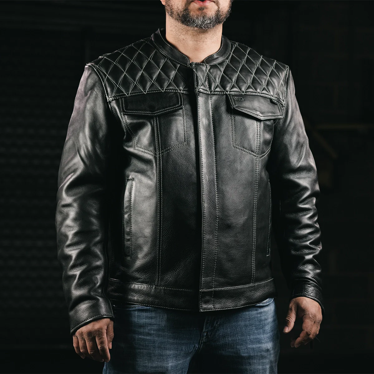Cinder Men's Cafe Style Leather Jacket - Image 21