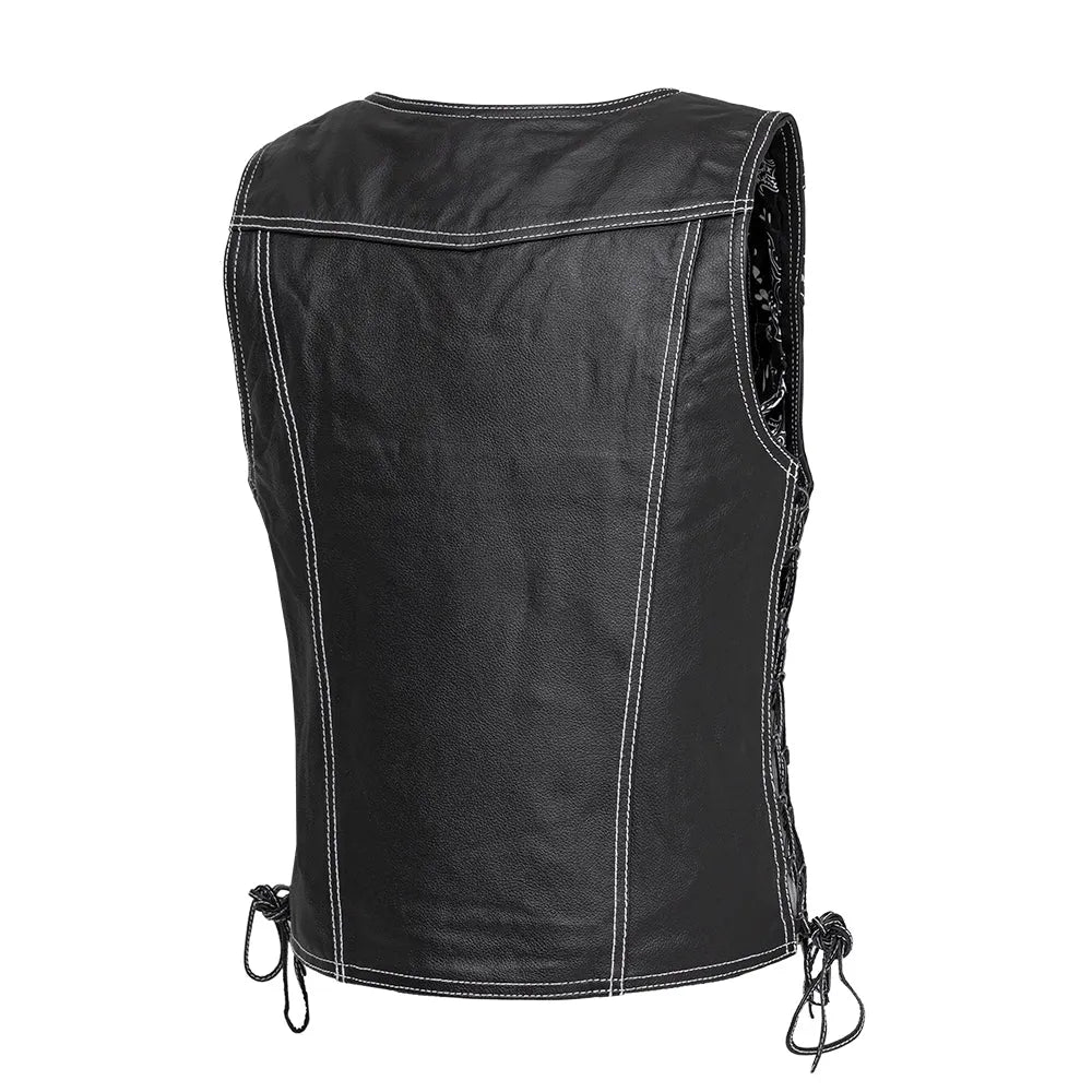 Cindy -  Women's Motorcycle Leather Vest Black - Image 3