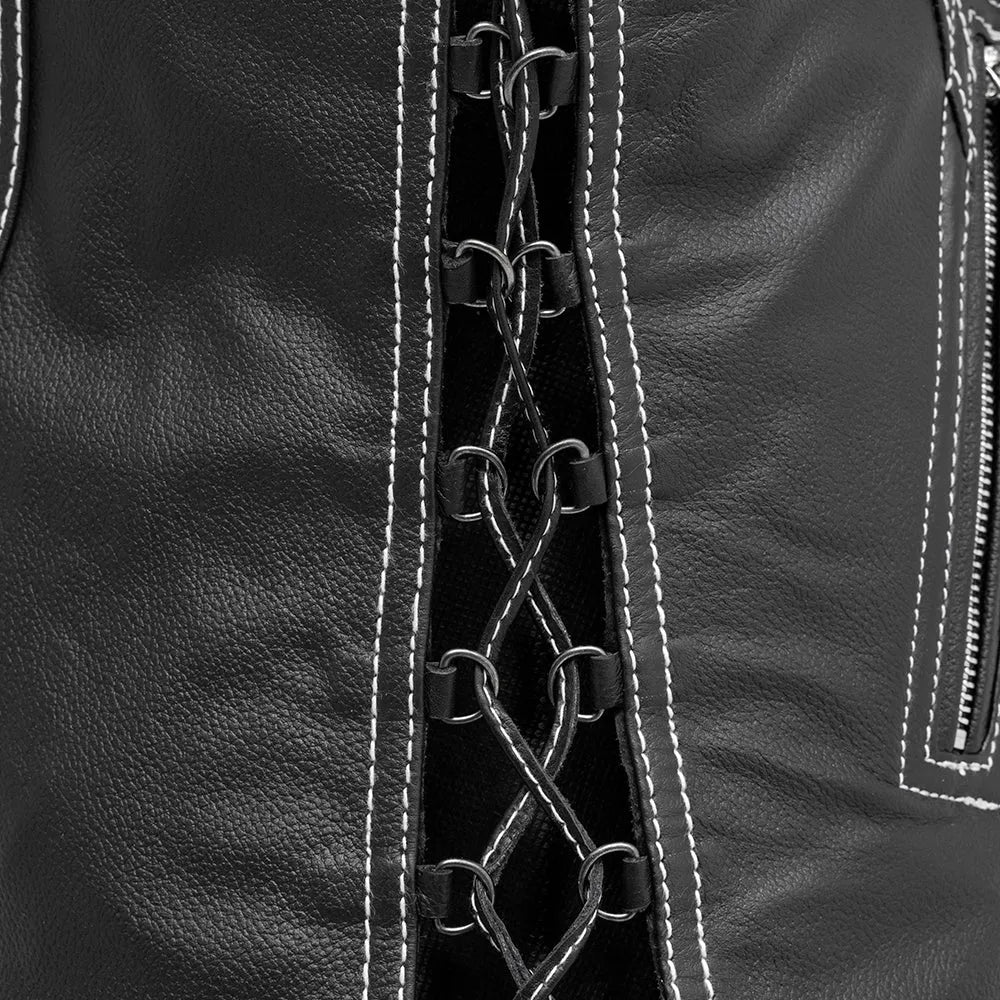 Cindy -  Women's Motorcycle Leather Vest Black - Image 5