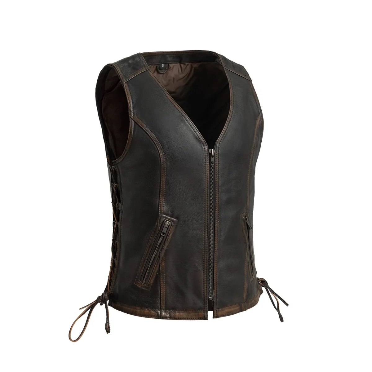 Cindy -  Women's Motorcycle Leather Vest Brown Beige - Image 2