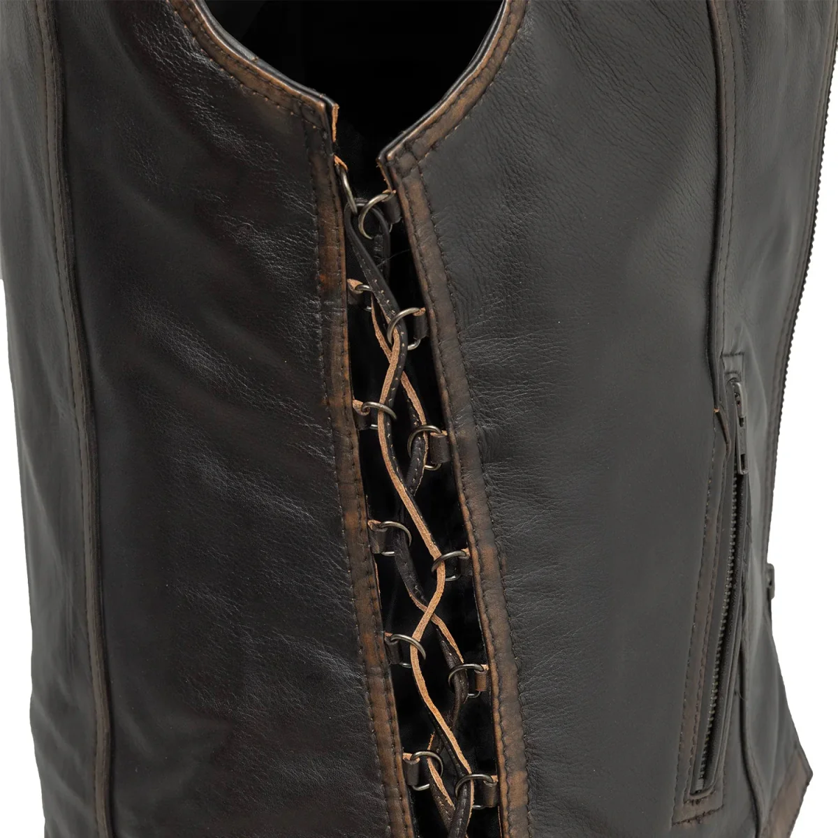 Cindy -  Women's Motorcycle Leather Vest Brown Beige - Image 4