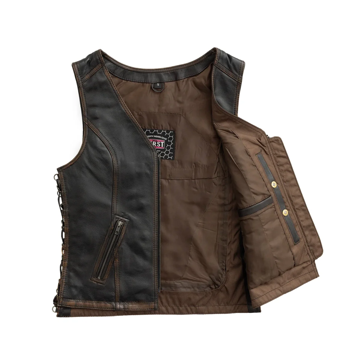 Cindy -  Women's Motorcycle Leather Vest Brown Beige - Image 5