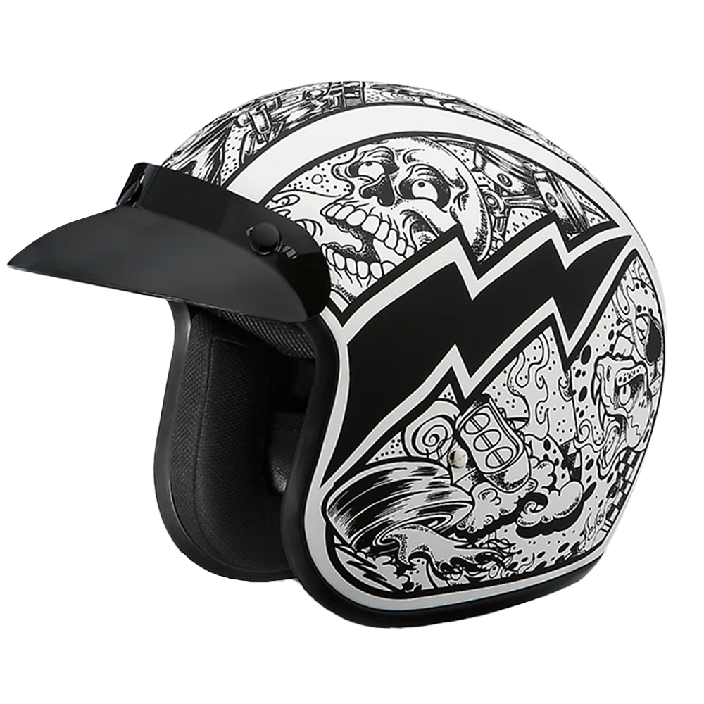DOT Approved Daytona Cruiser Open Face Motorcycle Helmet - Men, Women & Youth - With Visor & Graphics - W/ Graffiti