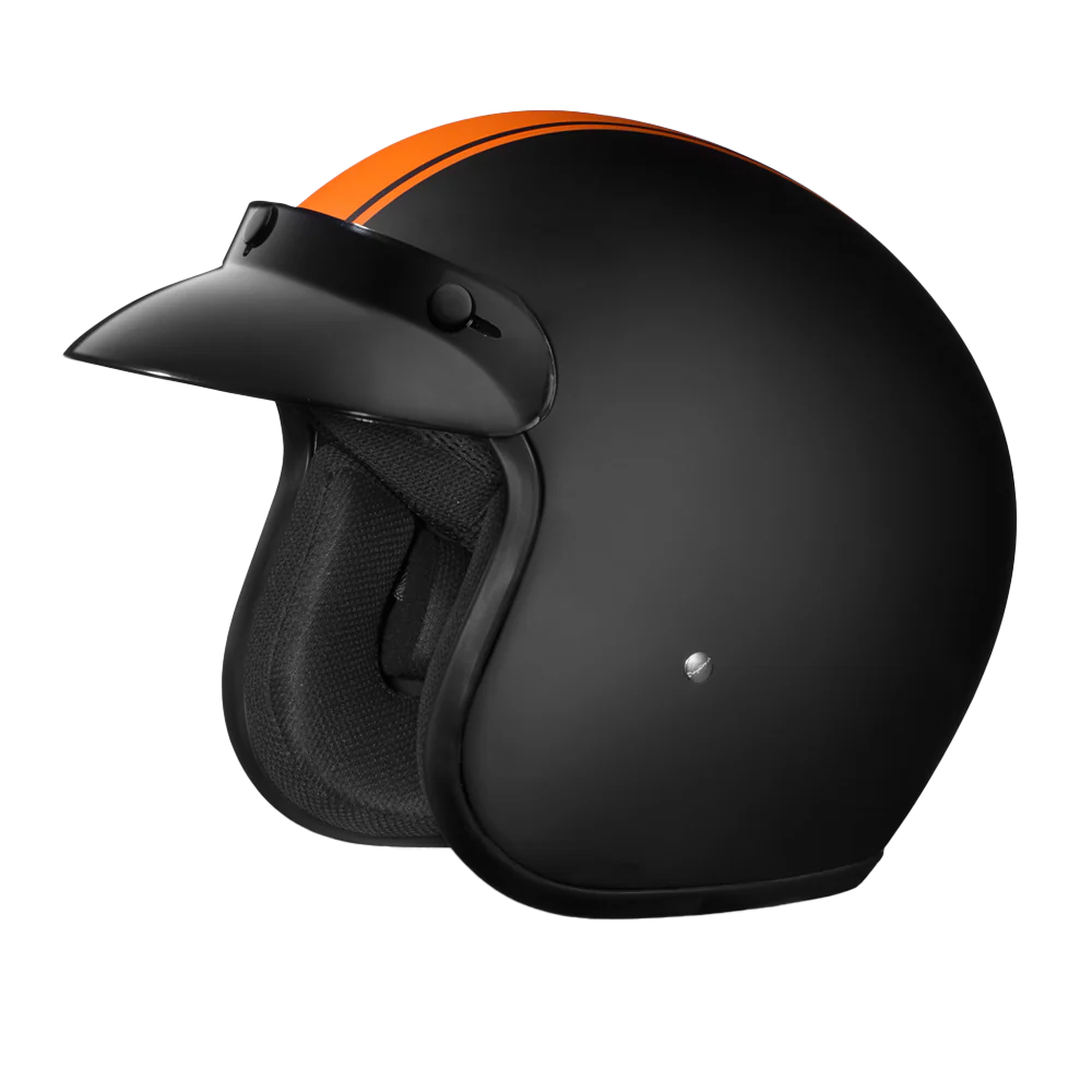 DOT Approved Daytona Cruiser Open Face Motorcycle Helmet - Men, Women & Youth - With Visor & Graphics - W/ Orange Pin Stripe