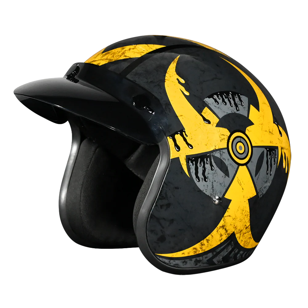 DOT Approved Daytona Cruiser Open Face Motorcycle Helmet - Men, Women & Youth - With Visor & Graphics - W/ Toxic
