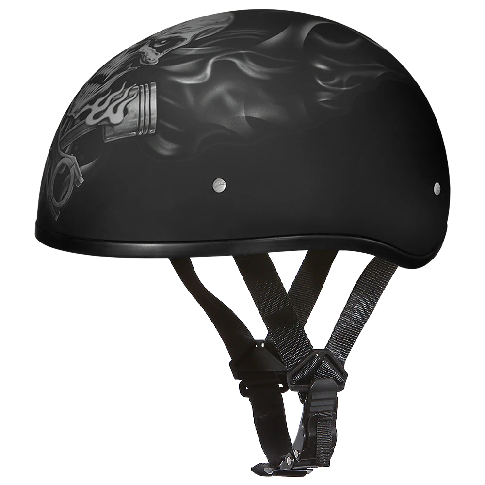 DOT Approved Daytona Motorcycle Half Face Helmet - Skull Cap Graphics for Men & Women, Scooters, ATVs, UTVs & Choppers - W/ Pistons Skull - Image 2