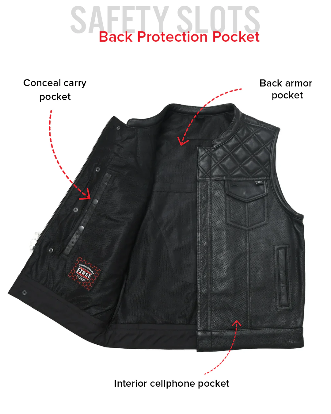 Downside Perforated Men's Motorcycle Leather Vest - Image 16