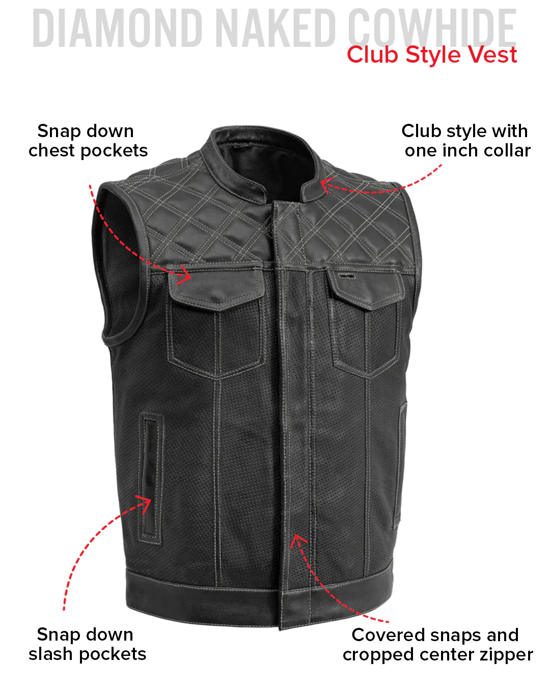 Downside Perforated Men's Motorcycle Leather Vest - Image 18