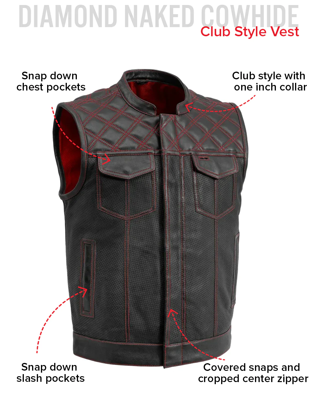 Downside Perforated Men's Motorcycle Leather Vest - Image 21