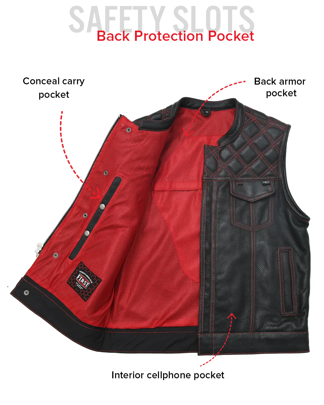 Downside Perforated Men's Motorcycle Leather Vest - Image 22