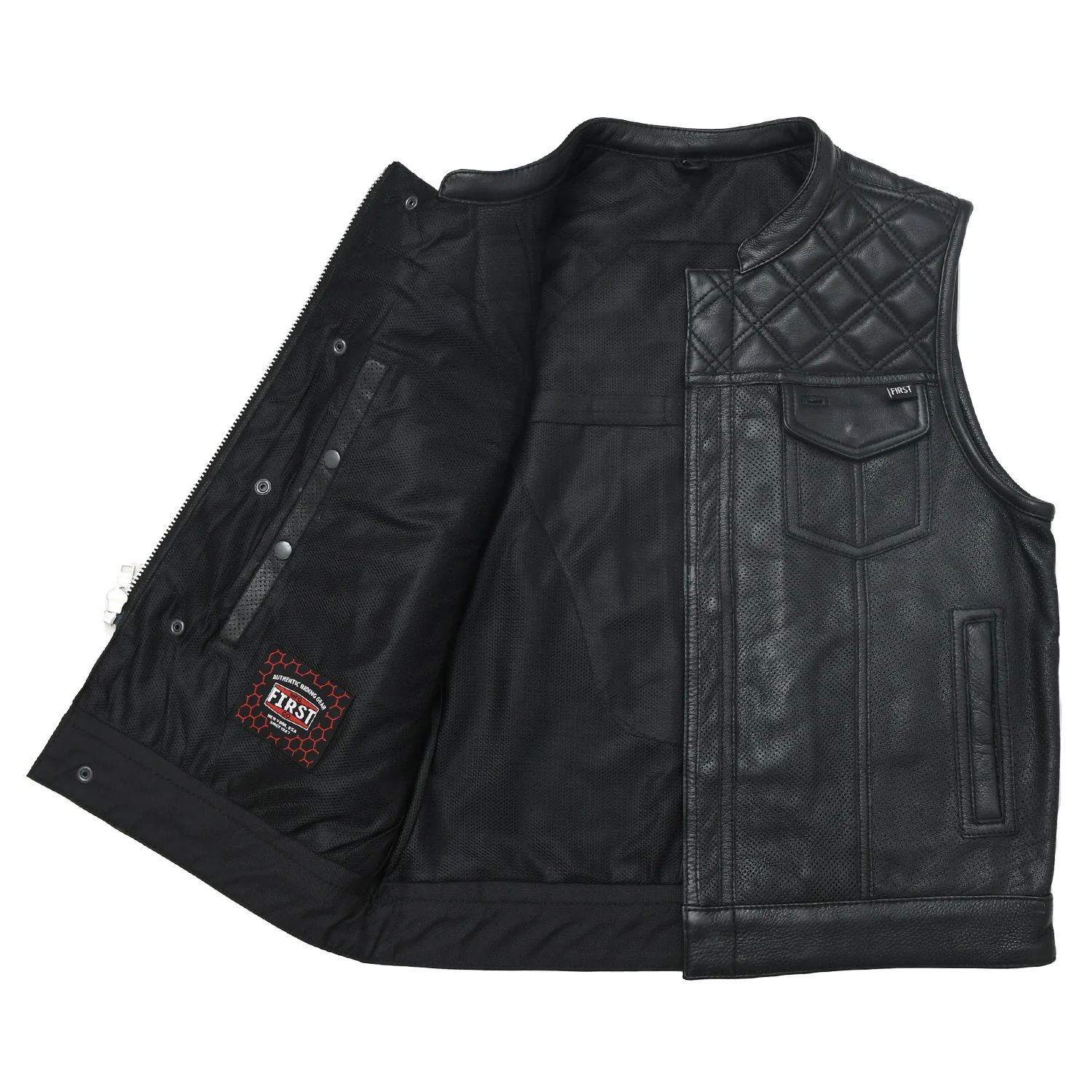 Downside Perforated Men's Motorcycle Leather Vest - Image 3