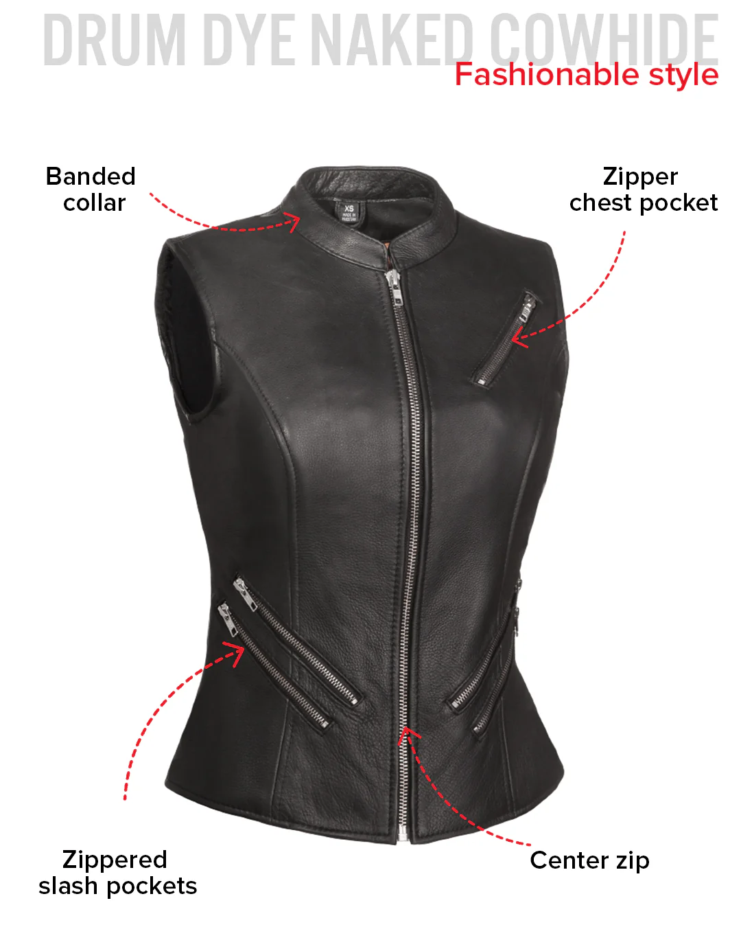 Fairmont Women's Motorcycle Leather Vest - Image 6