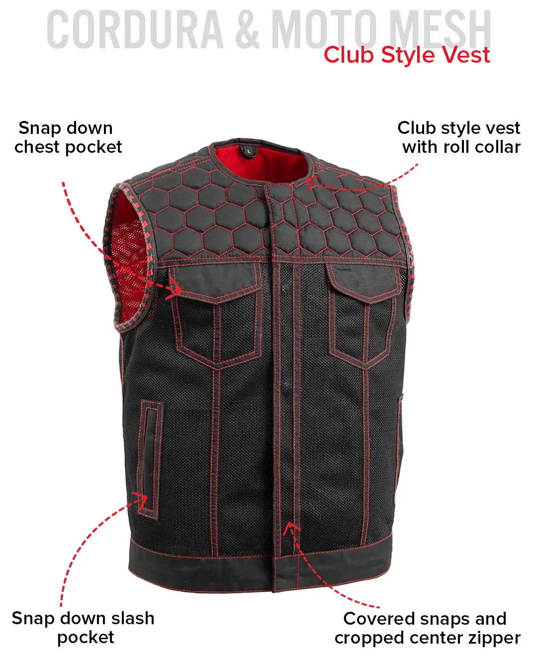 Hornet Moto Mesh Men's Club Style Vest - Image 28