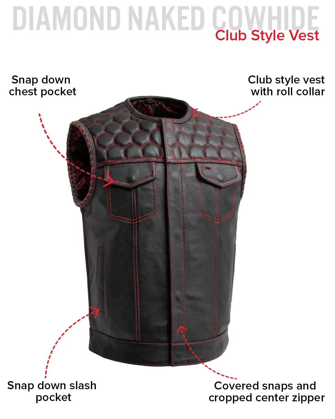 Hornet Men's Club Style Leather Vest - Image 31