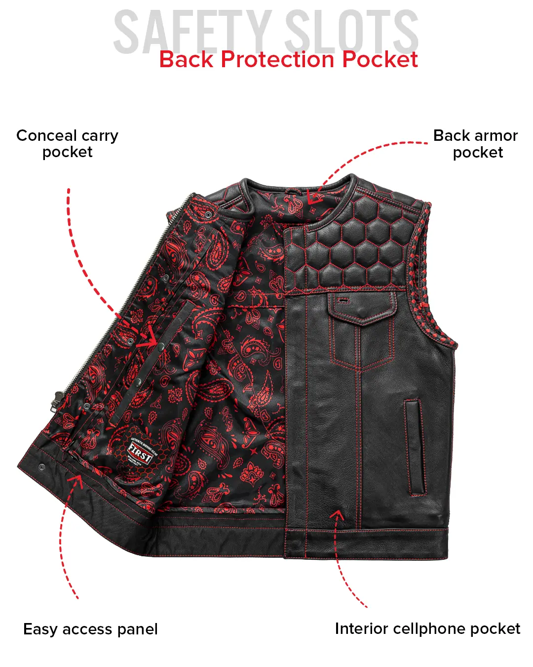 Hornet Men's Club Style Leather Vest - Image 34