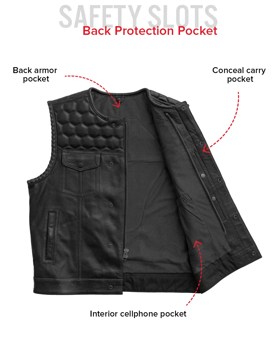 Hornet Perforated Men's Club Style Leather Vest - Image 21