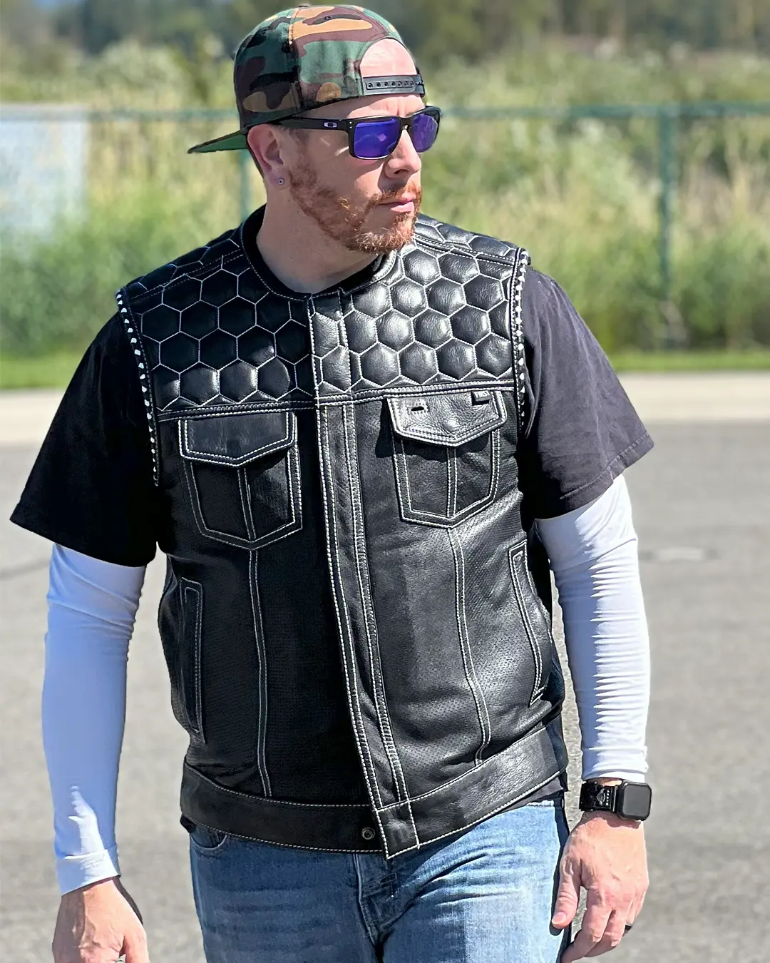 Hornet Perforated Men's Club Style Leather Vest - Image 23