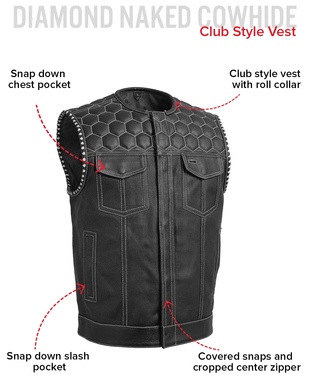 Hornet Perforated Men's Club Style Leather Vest - Image 24