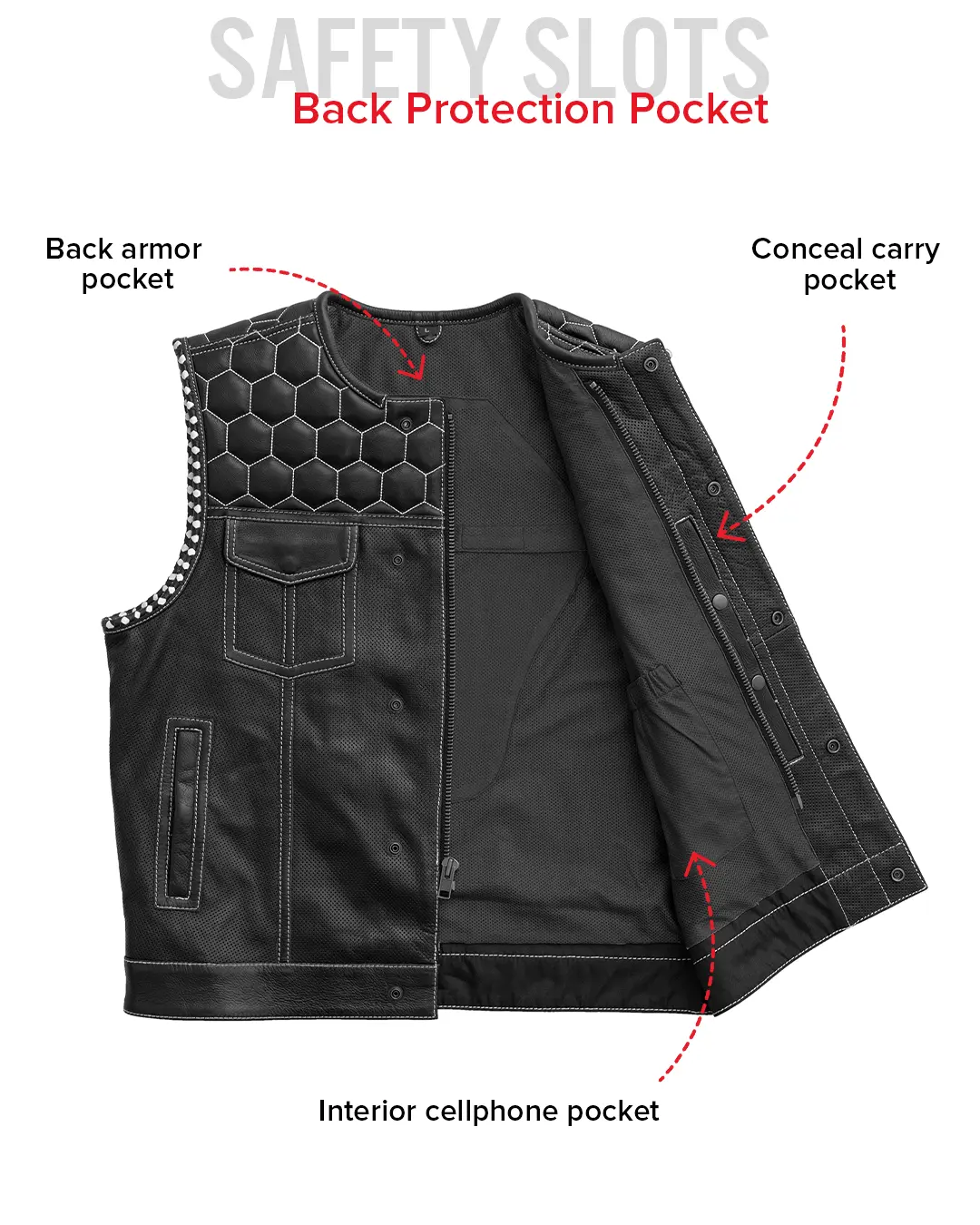 Hornet Perforated Men's Club Style Leather Vest - Image 27