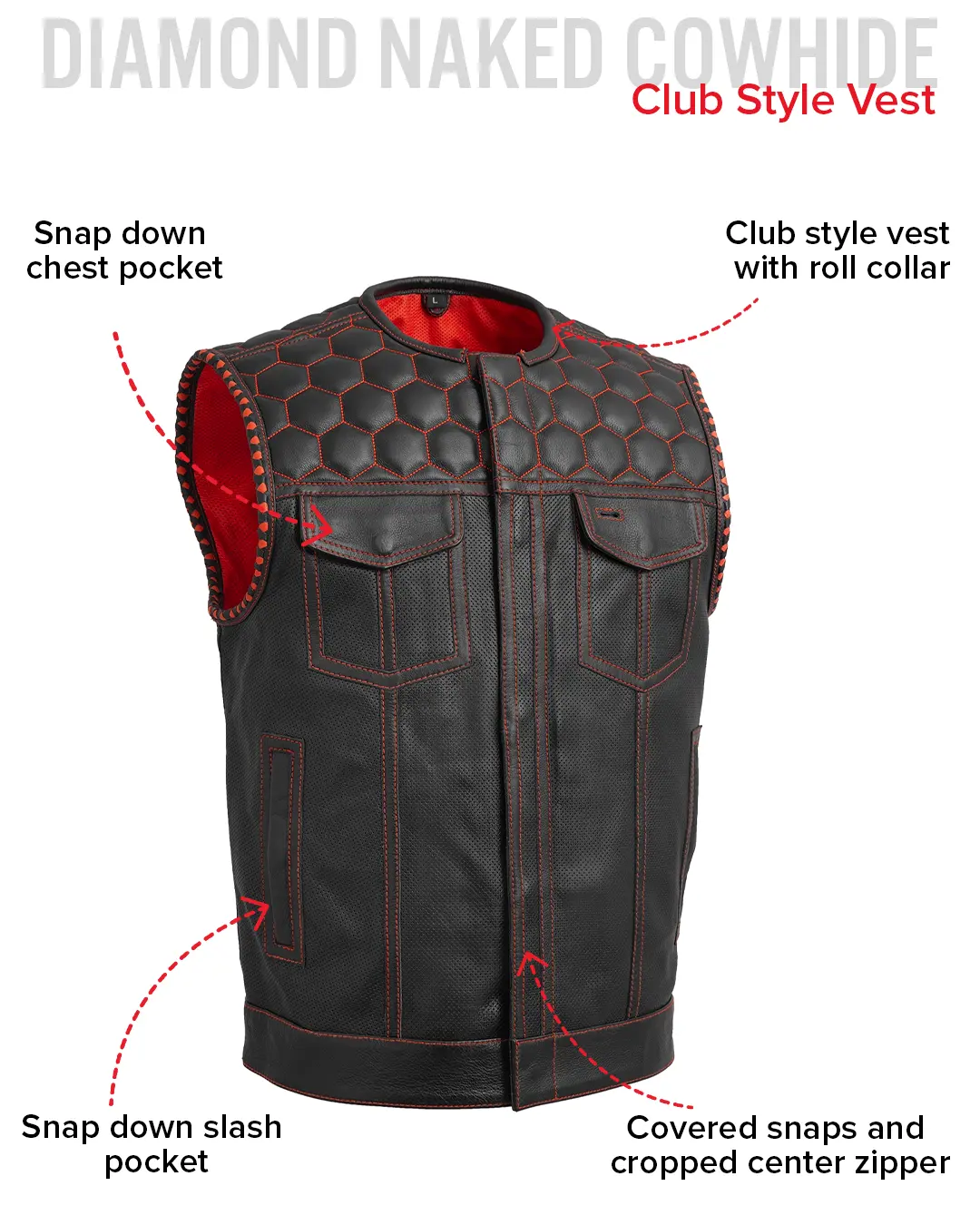 Hornet Perforated Men's Club Style Leather Vest - Image 28