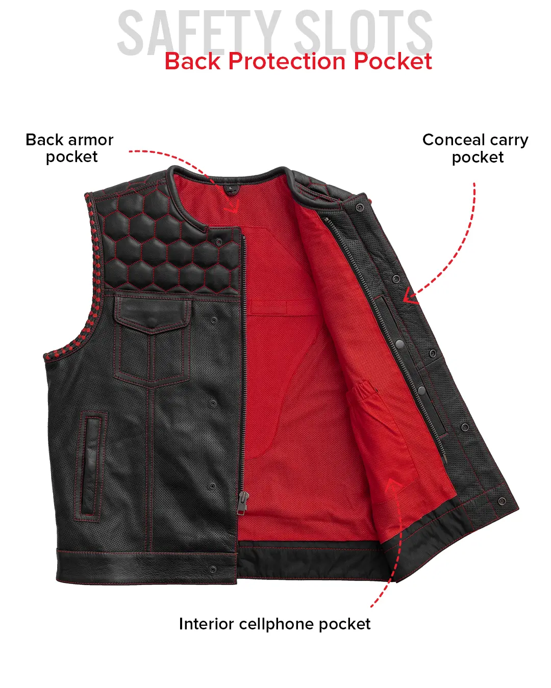 Hornet Perforated Men's Club Style Leather Vest - Image 29