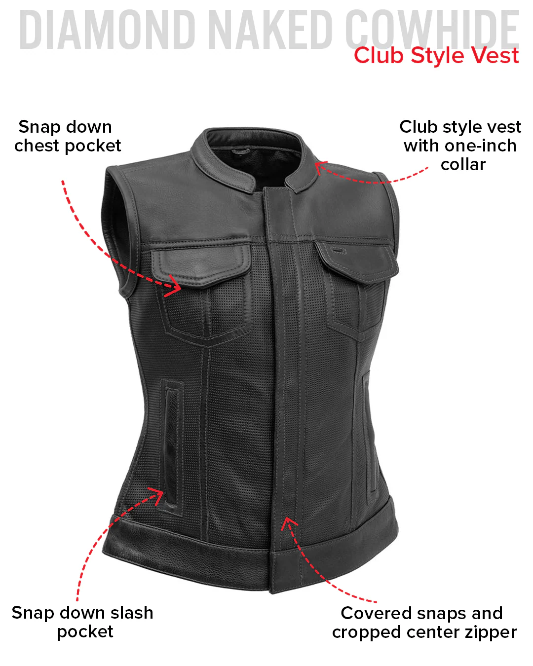 Jessica Perforated Women's Motorcycle Leather Vest - Image 16