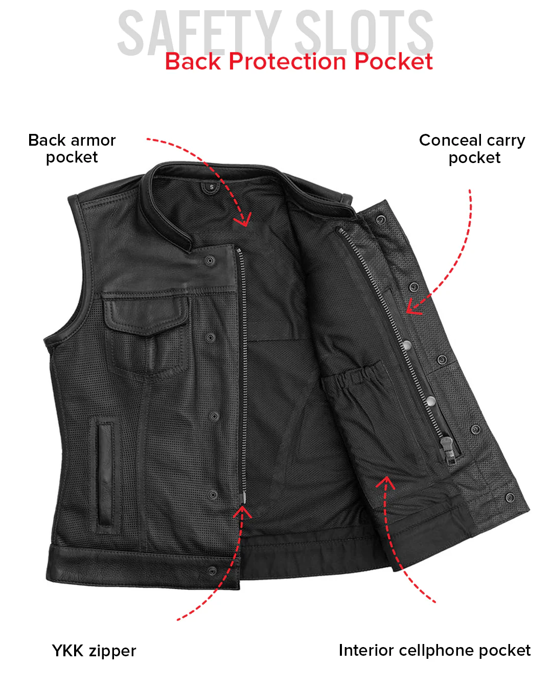 Jessica Perforated Women's Motorcycle Leather Vest - Image 17