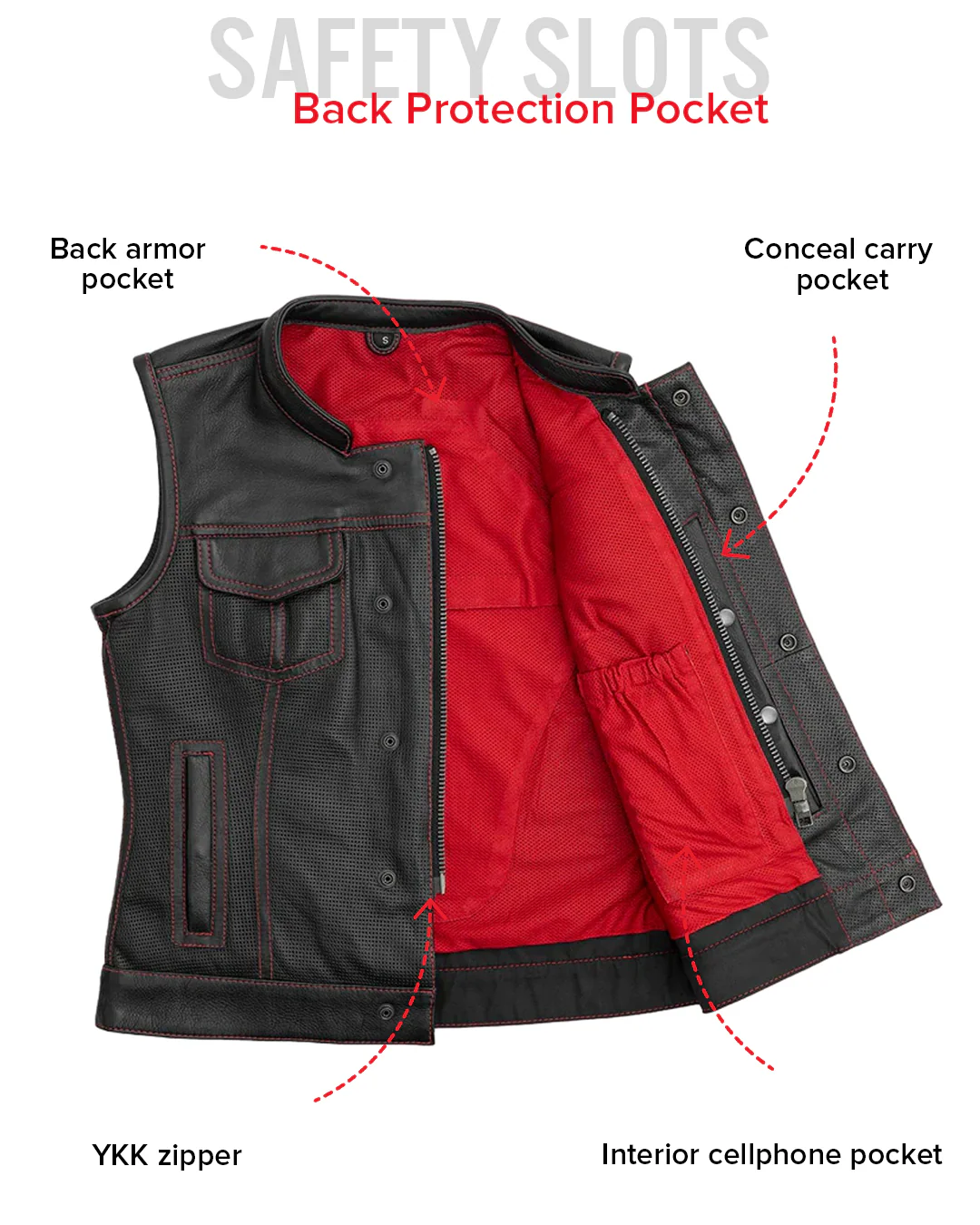 Jessica Perforated Women's Motorcycle Leather Vest - Image 18