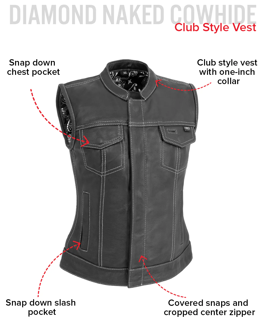 Jessica Women's Motorcycle Leather Vest - White - Limited Edition - Image 7
