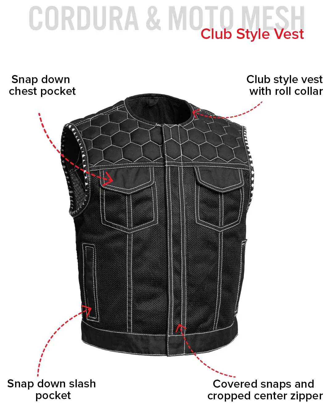 Lowside Hornet Moto Mesh Men's Club Style Vest - Image 23