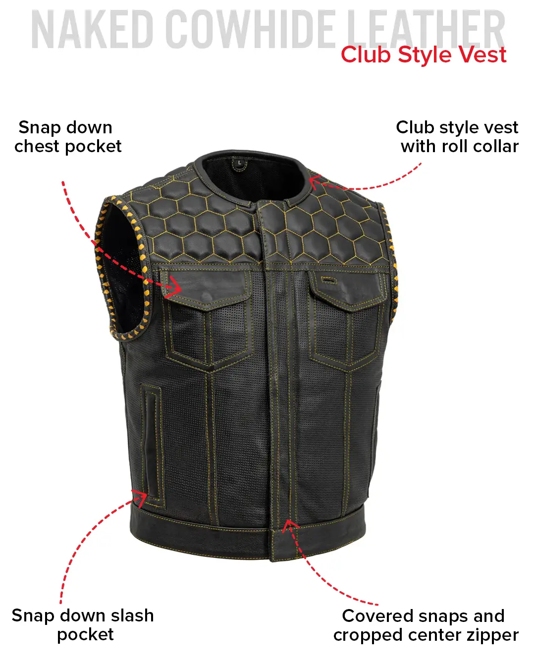Lowside Hornet Perforated Men's Club Style Leather Vest - Image 7