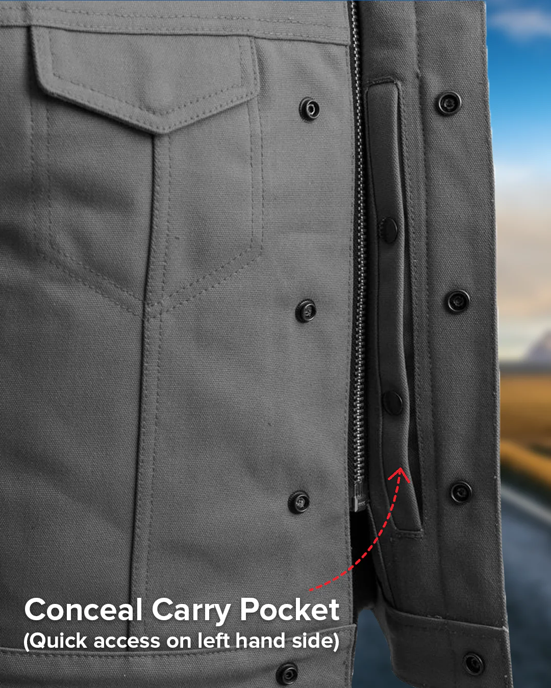 Lowside Men's Motorcycle Canvas Vest (Grey) - Image 9