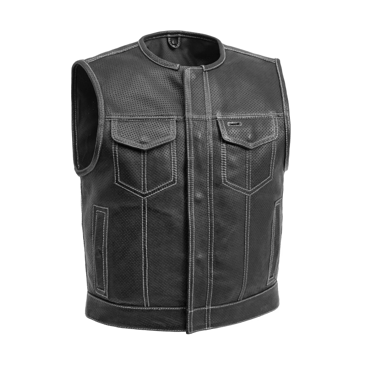 Lowside Men's Perforated Motorcycle Leather Vest - Image 10