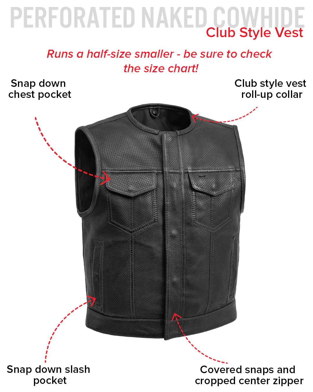 Lowside Men's Perforated Motorcycle Leather Vest - Image 25