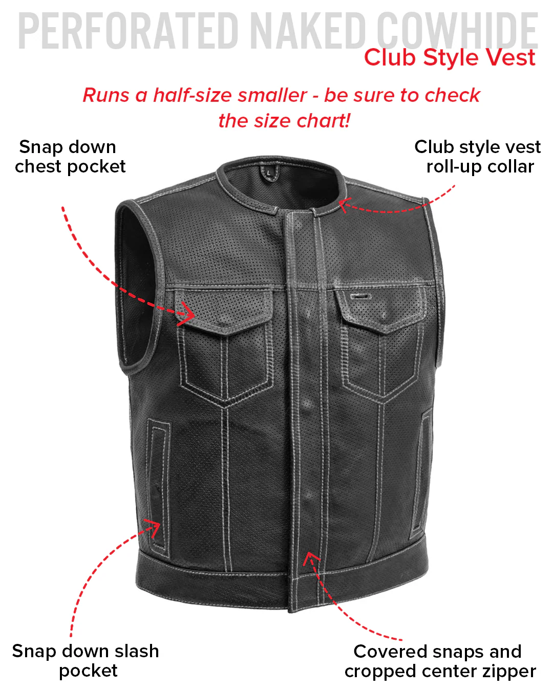 Lowside Men's Perforated Motorcycle Leather Vest - Image 31