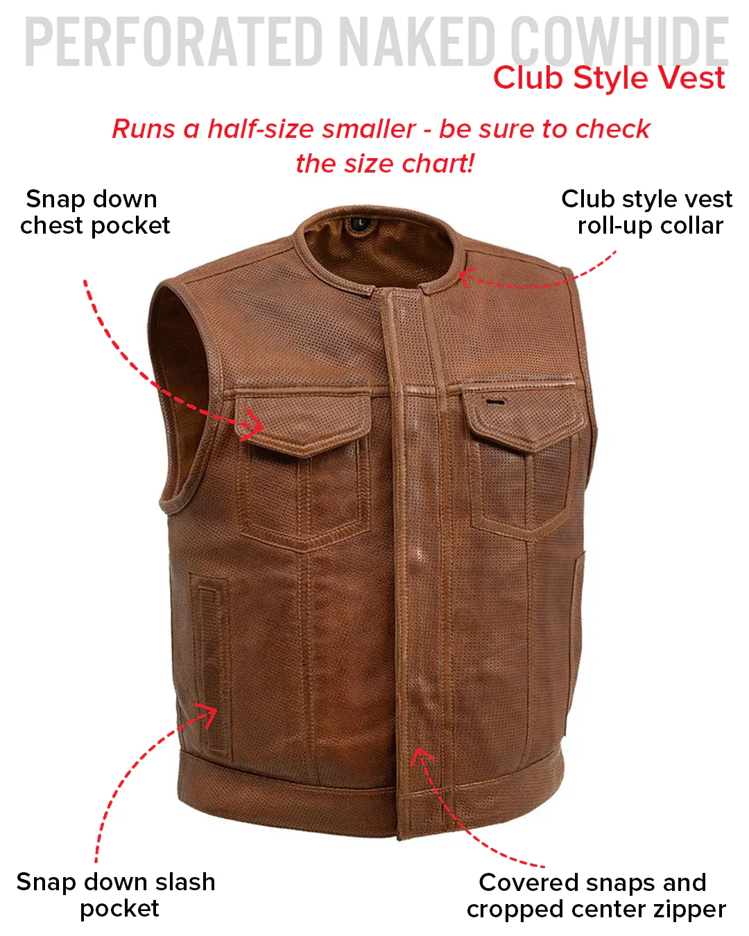 Lowside Men's Perforated Motorcycle Leather Vest - Image 34