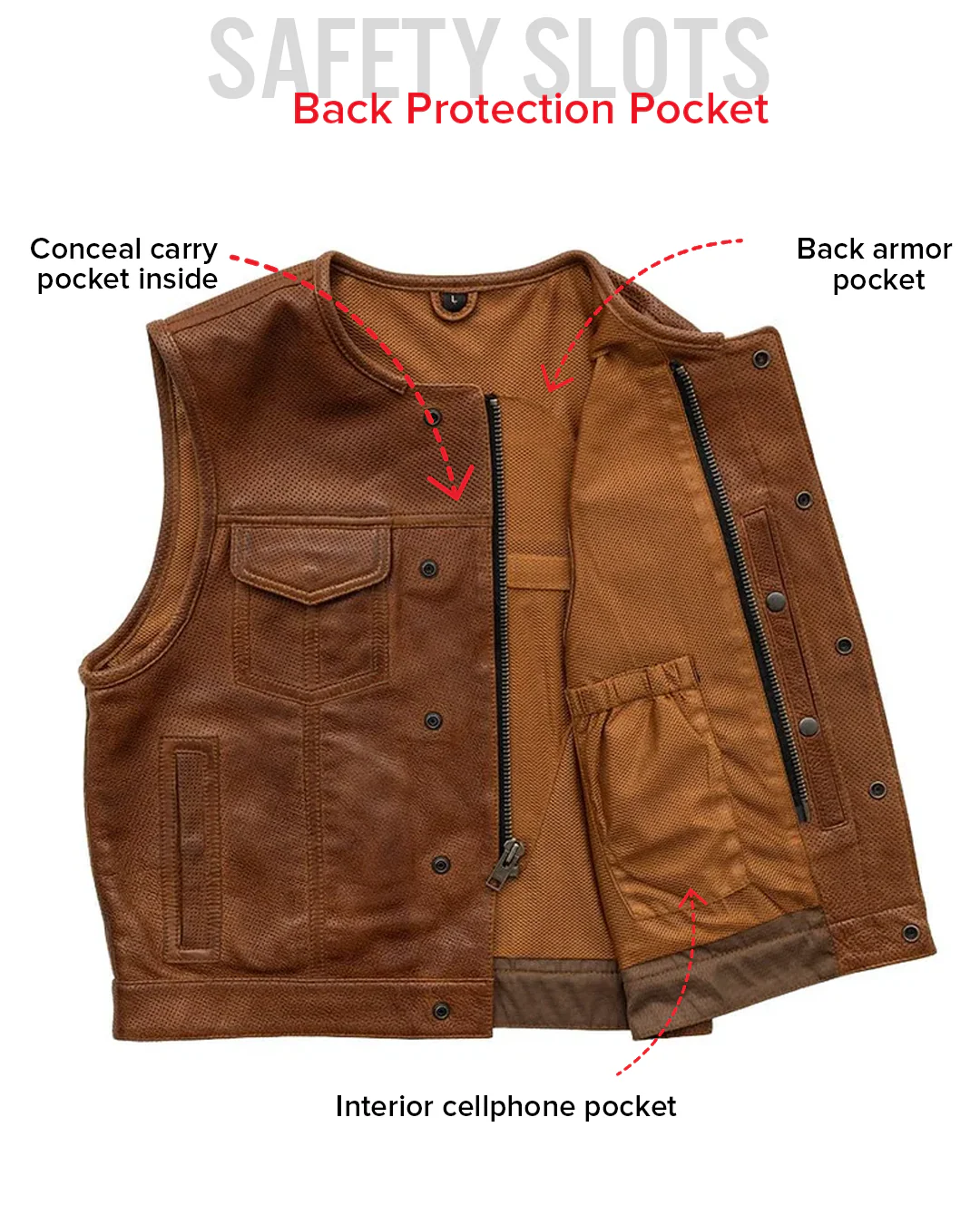 Lowside Men's Perforated Motorcycle Leather Vest - Image 35